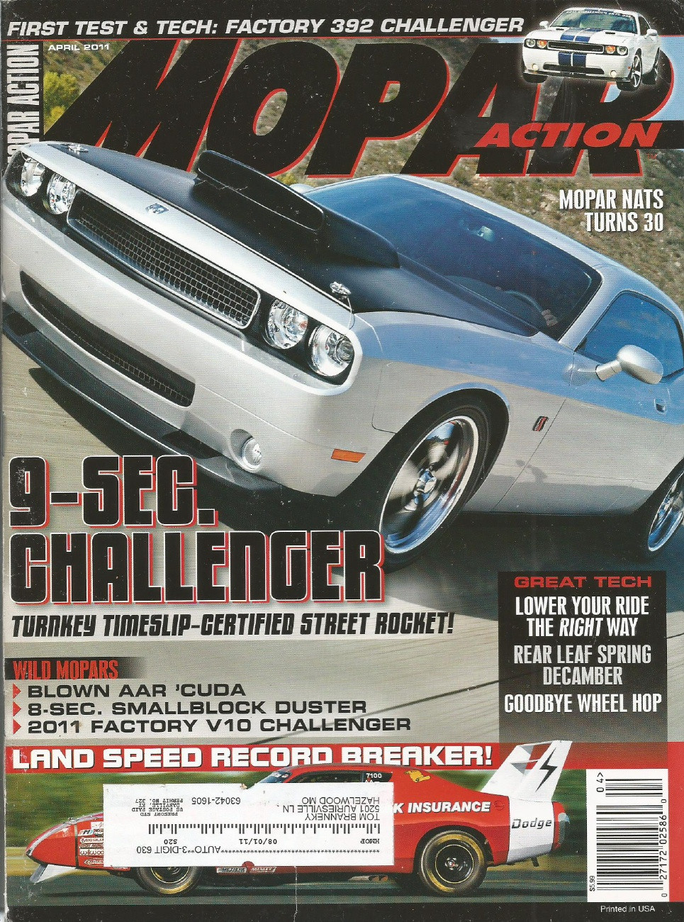 MOPAR ACTION 2011 APR NEW 392 CHALLENGER, AAR, V10 CHALLENGER MOPAR